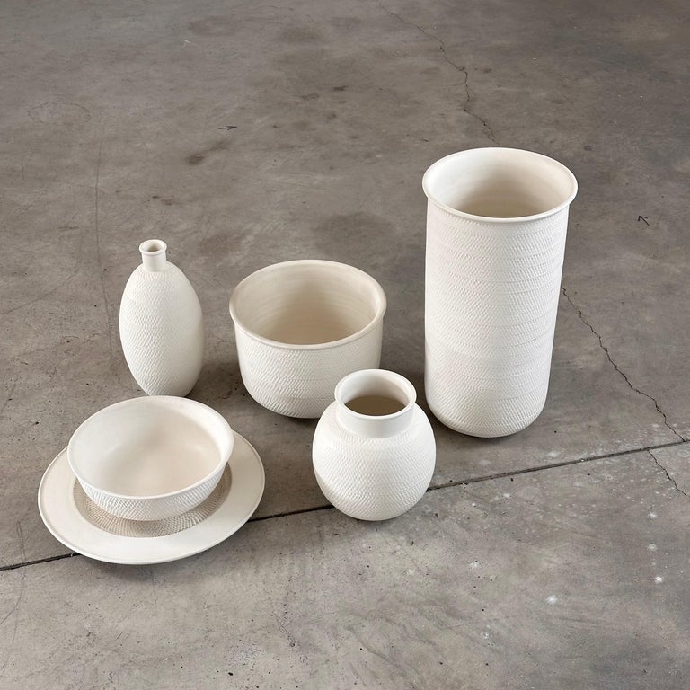 1980s Bitossi White Ceramic Set with Beautiful Texture, Pristine Condition