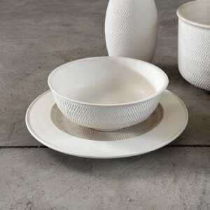 1980s Bitossi White Ceramic Set with Beautiful Texture, Pristine Condition