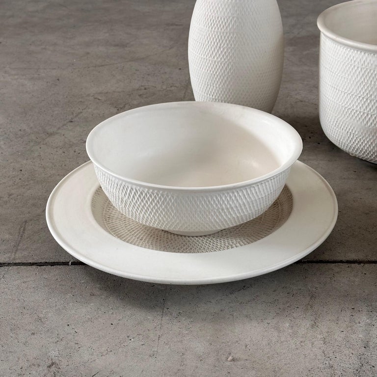 1980s Bitossi White Ceramic Set with Beautiful Texture, Pristine Condition
