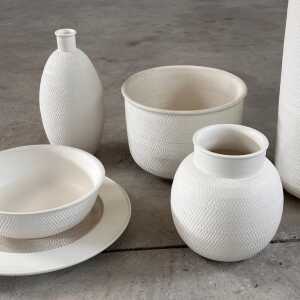1980s Bitossi White Ceramic Set with Beautiful Texture, Pristine Condition