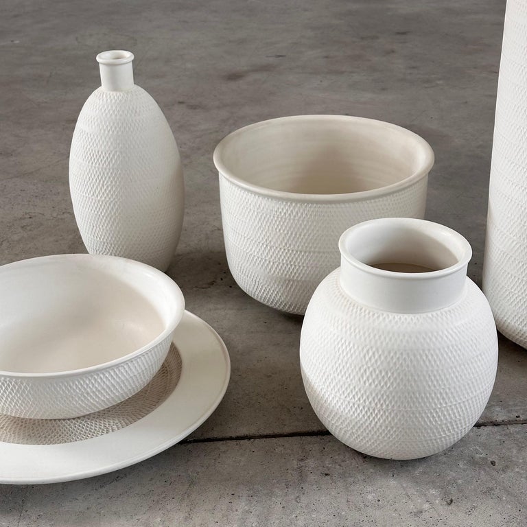1980s Bitossi White Ceramic Set with Beautiful Texture, Pristine Condition