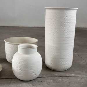 1980s Bitossi White Ceramic Set with Beautiful Texture, Pristine Condition