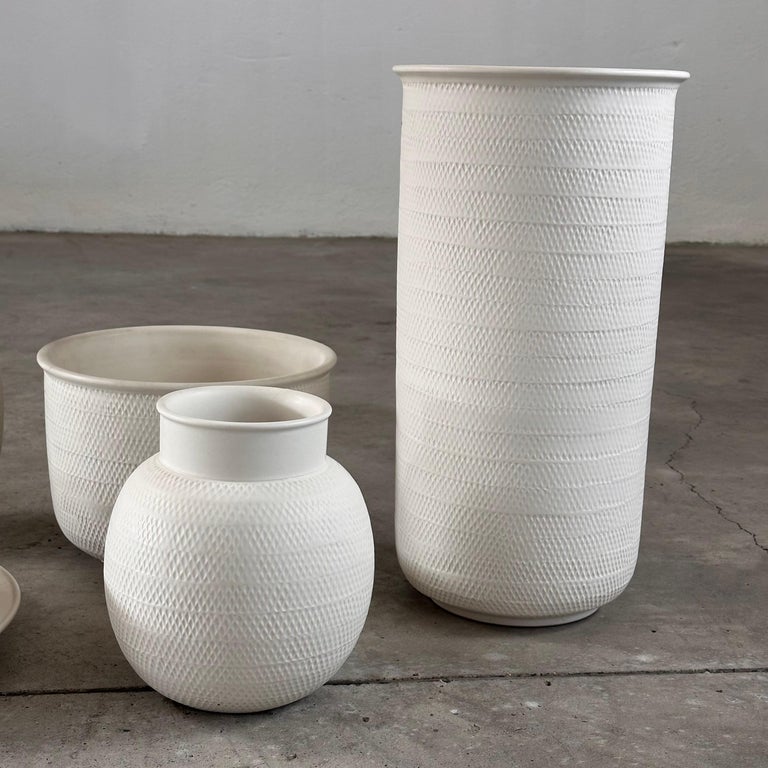 1980s Bitossi White Ceramic Set with Beautiful Texture, Pristine Condition