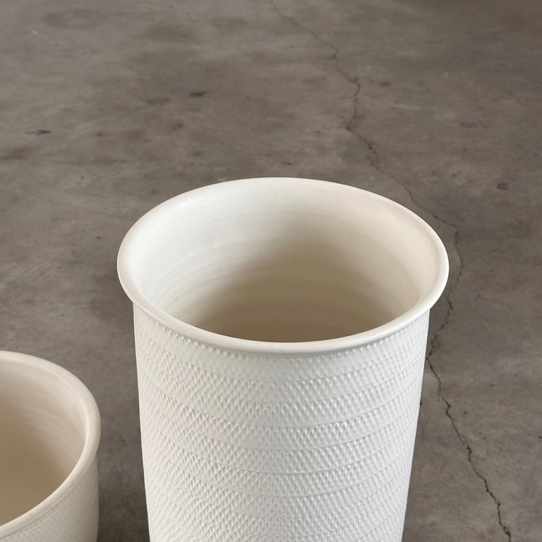 1980s Bitossi White Ceramic Set with Beautiful Texture, Pristine Condition