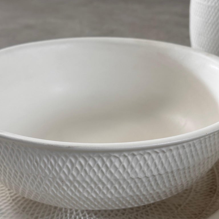 1980s Bitossi White Ceramic Set with Beautiful Texture, Pristine Condition