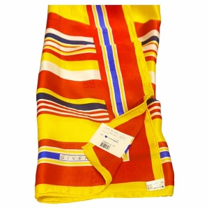 1980s Givenchy Jacquard Silk Striped Multicolor Yellow Scarf