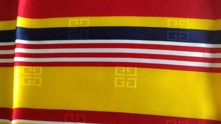 1980s Givenchy Jacquard Silk Striped Multicolor Yellow Scarf