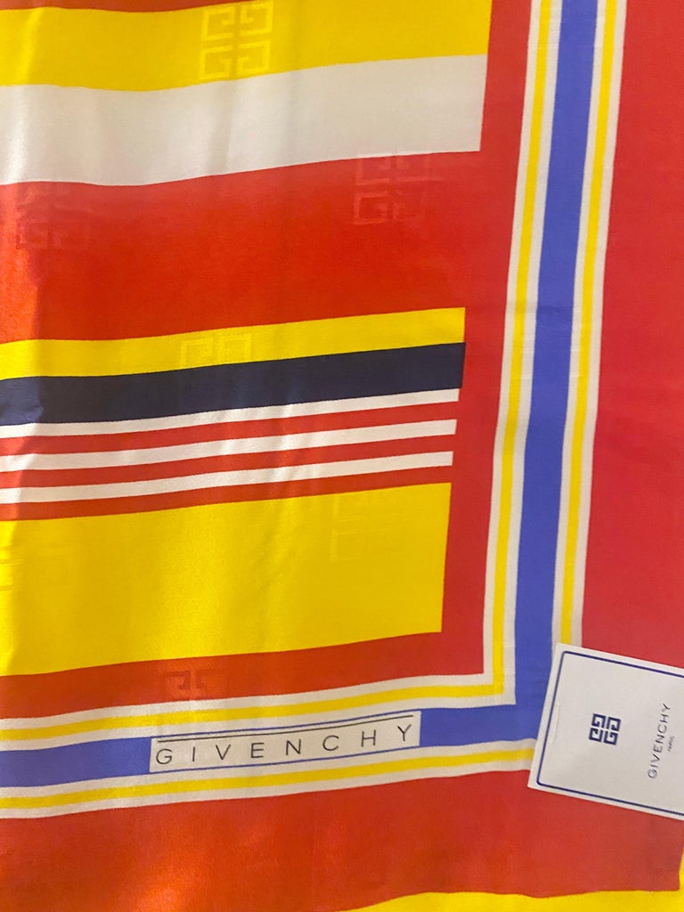 1980s Givenchy Jacquard Silk Striped Multicolor Yellow Scarf