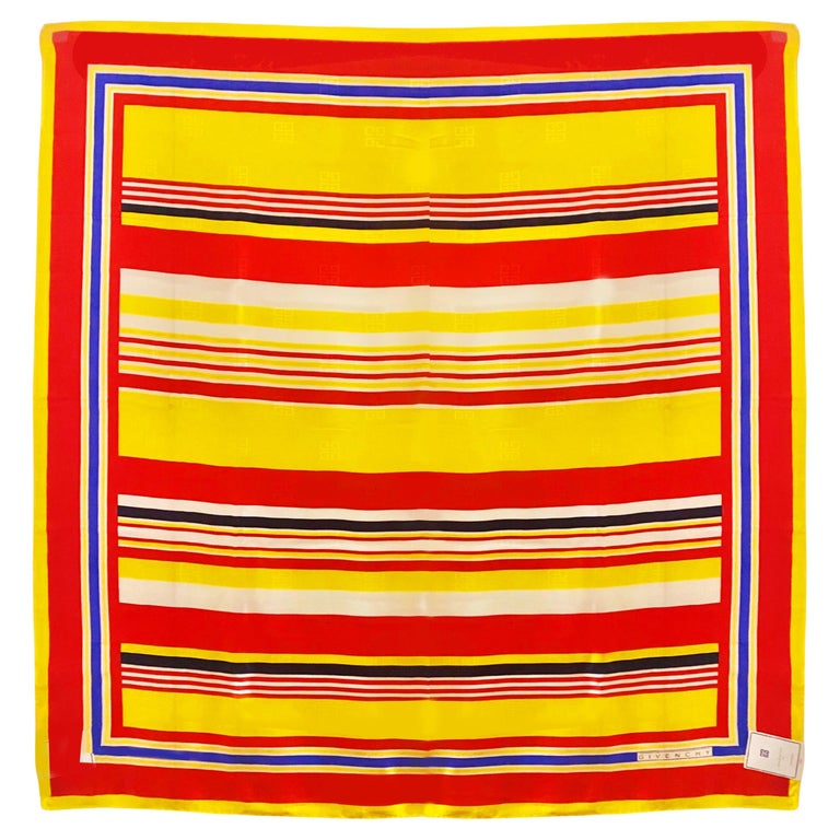 1980s Givenchy Jacquard Silk Striped Multicolor Yellow Scarf