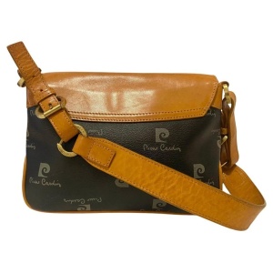 1980s Pierre Cardin Black Tan Logo Flap Shoulder Bag
