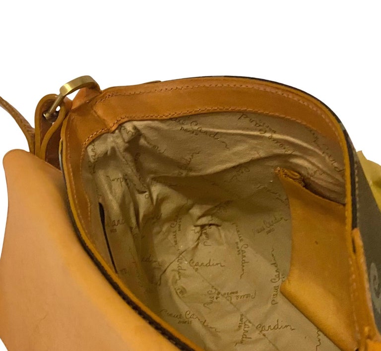 1980s Pierre Cardin Black Tan Logo Flap Shoulder Bag