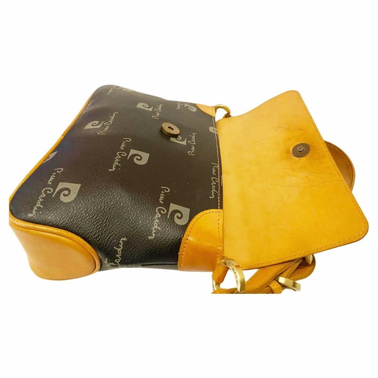 1980s Pierre Cardin Black Tan Logo Flap Shoulder Bag