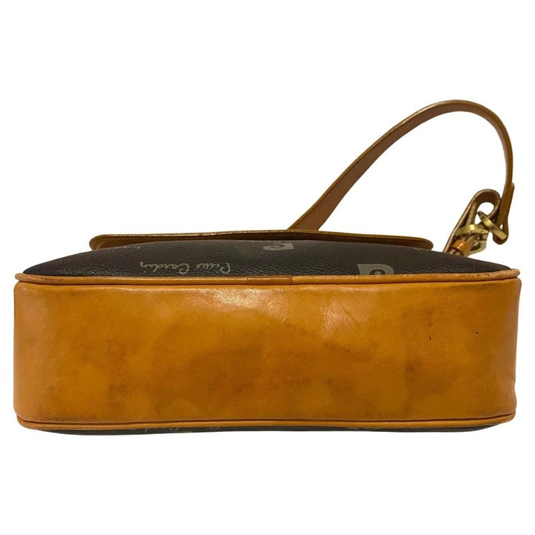 1980s Pierre Cardin Black Tan Logo Flap Shoulder Bag