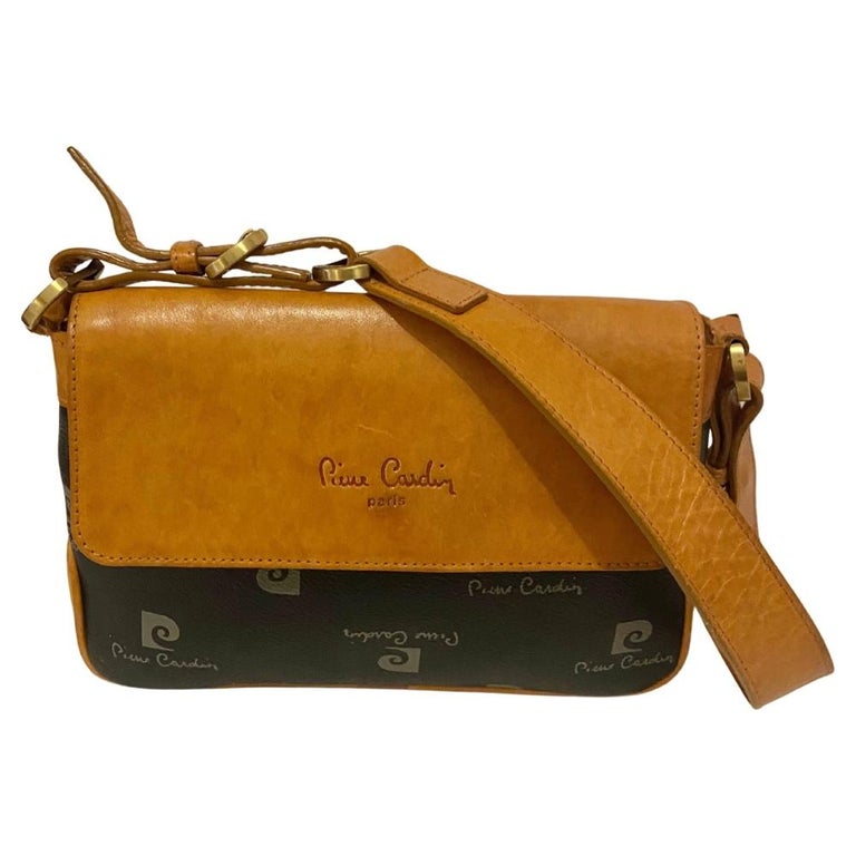 1980s Pierre Cardin Black Tan Logo Flap Shoulder Bag