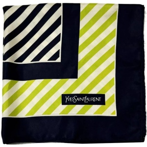 1980s Yves Saint Laurent Stripe Green Logo Silk Scarf