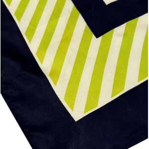 1980s Yves Saint Laurent Stripe Green Logo Silk Scarf