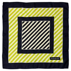 1980s Yves Saint Laurent Stripe Green Logo Silk Scarf
