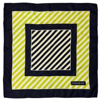 1980s Yves Saint Laurent Stripe Green Logo Silk Scarf