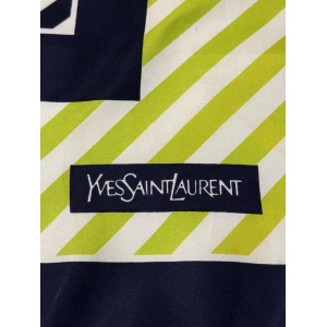 1980s Yves Saint Laurent Stripe Green Logo Silk Scarf
