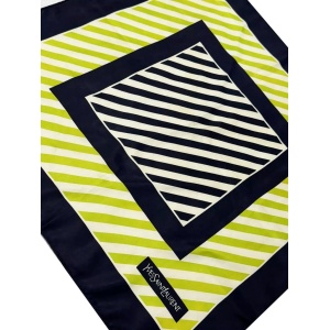 1980s Yves Saint Laurent Stripe Green Logo Silk Scarf