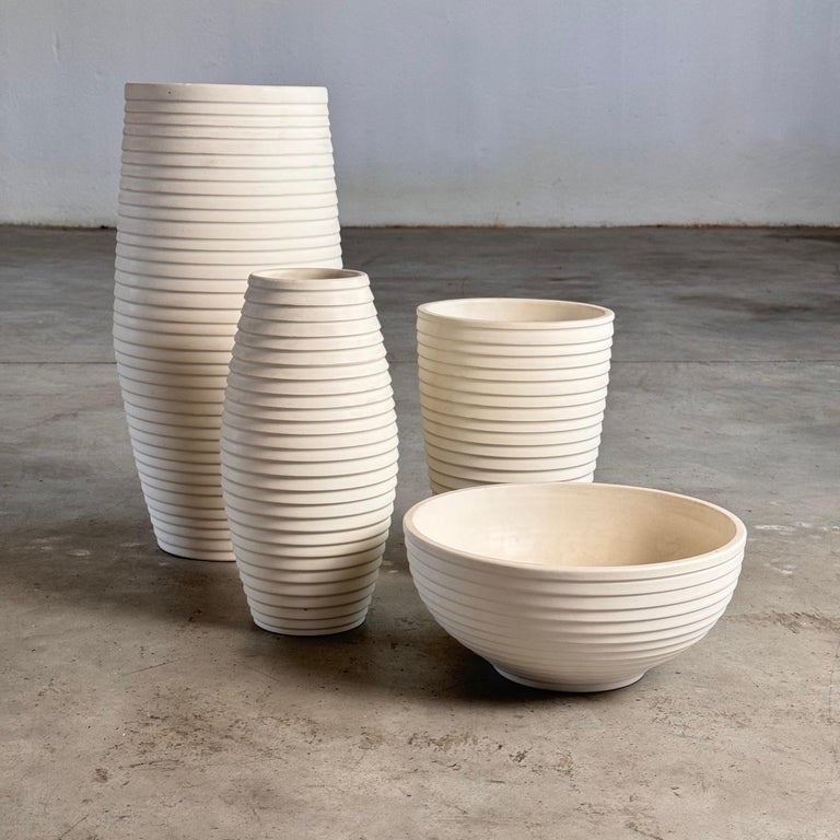 1990s Bitossi White Ceramic Set with Elegant Textured Design, Pristine Condition