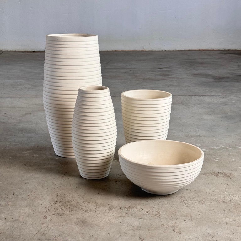 1990s Bitossi White Ceramic Set with Elegant Textured Design, Pristine Condition