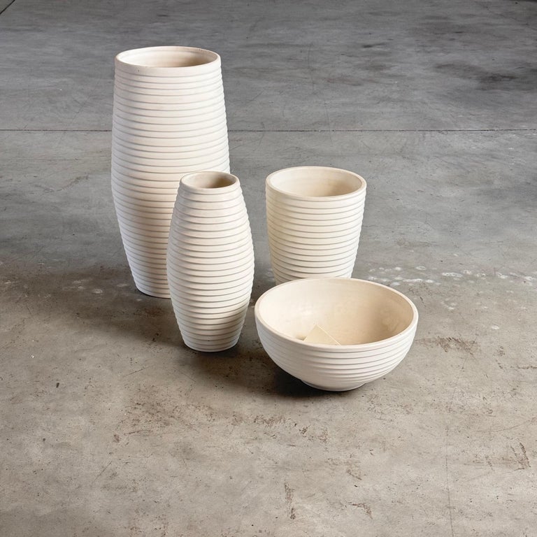 1990s Bitossi White Ceramic Set with Elegant Textured Design, Pristine Condition