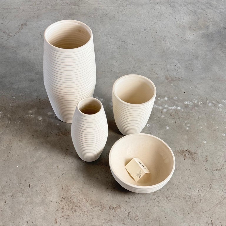 1990s Bitossi White Ceramic Set with Elegant Textured Design, Pristine Condition