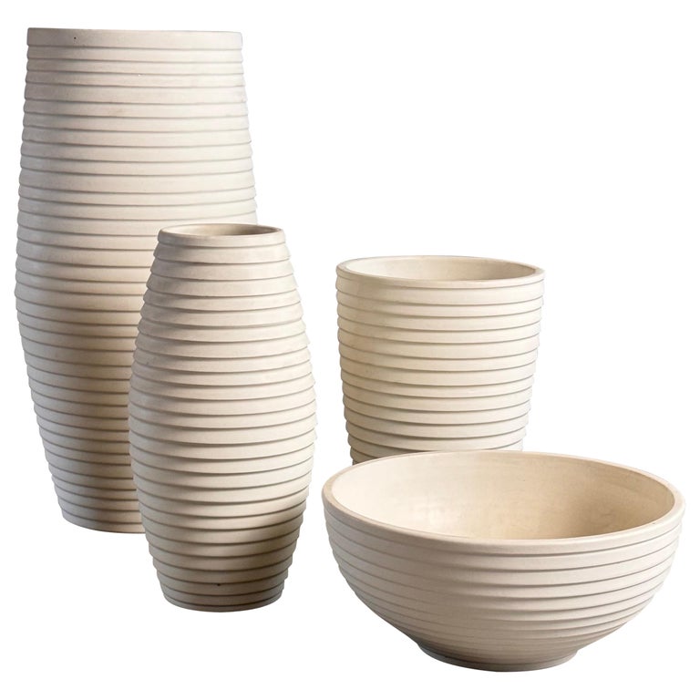 1990s Bitossi White Ceramic Set with Elegant Textured Design, Pristine Condition