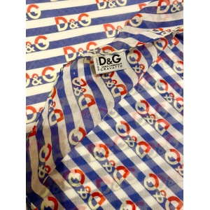 1990s D&G Dolce & Gabbana Cotton Blue Red Logo Squared Scarf