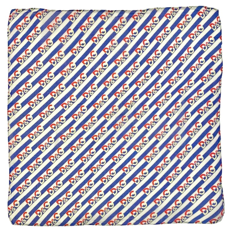 1990s D&G Dolce & Gabbana Cotton Blue Red Logo Squared Scarf