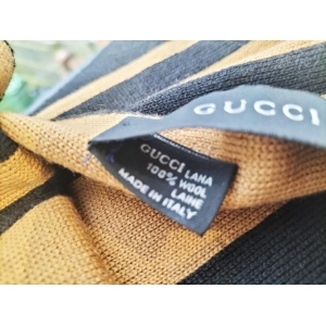 1990s Gucci Large Stripe Beige Black Logo Wool Scarf