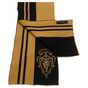 1990s Gucci Large Stripe Beige Black Logo Wool Scarf