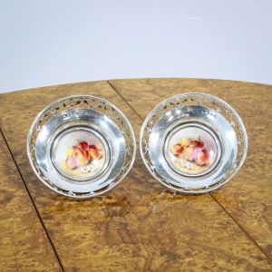 Pair Royal Worcester Silver Nut Dishes Signed Ricketts