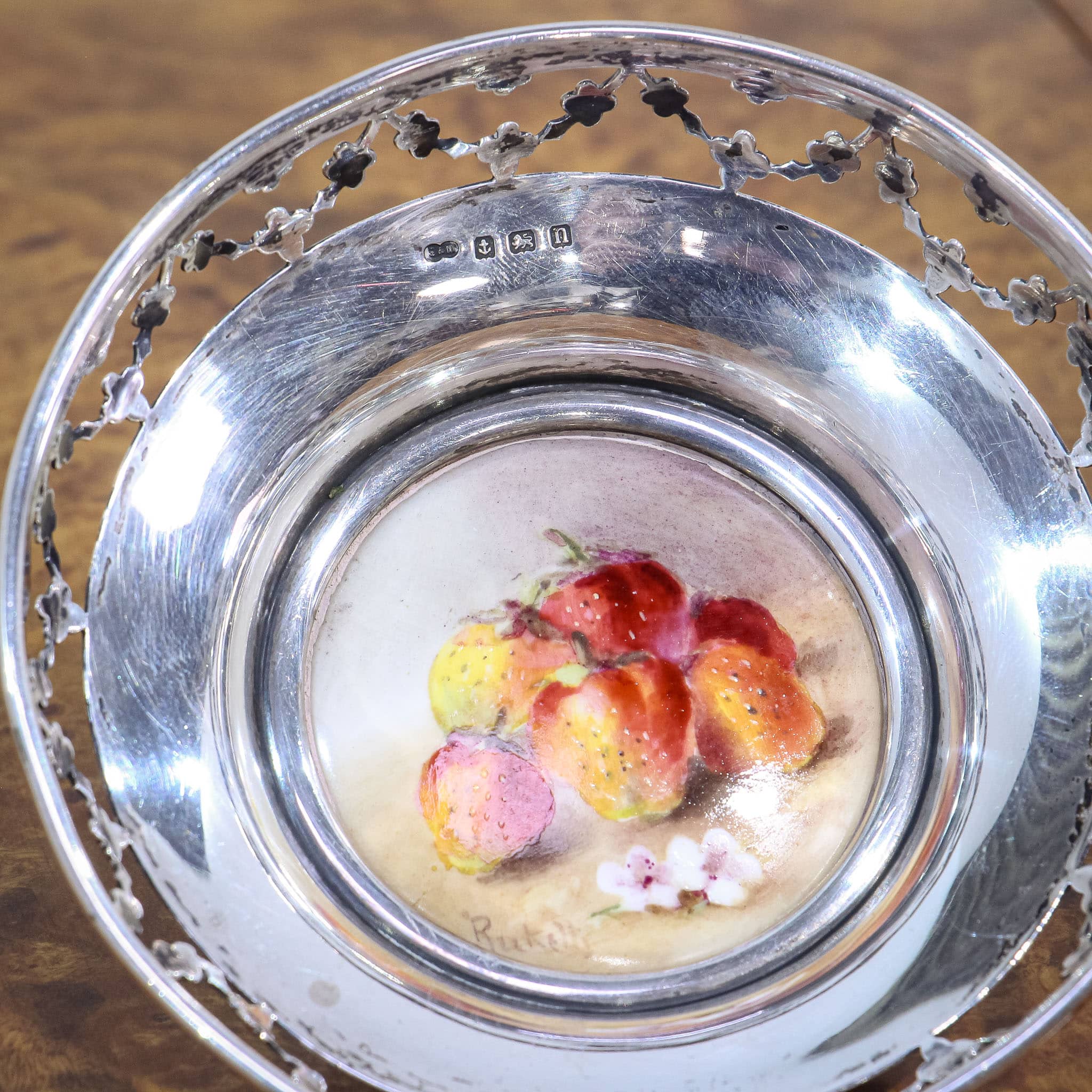 Pair Royal Worcester Silver Nut Dishes Signed Ricketts