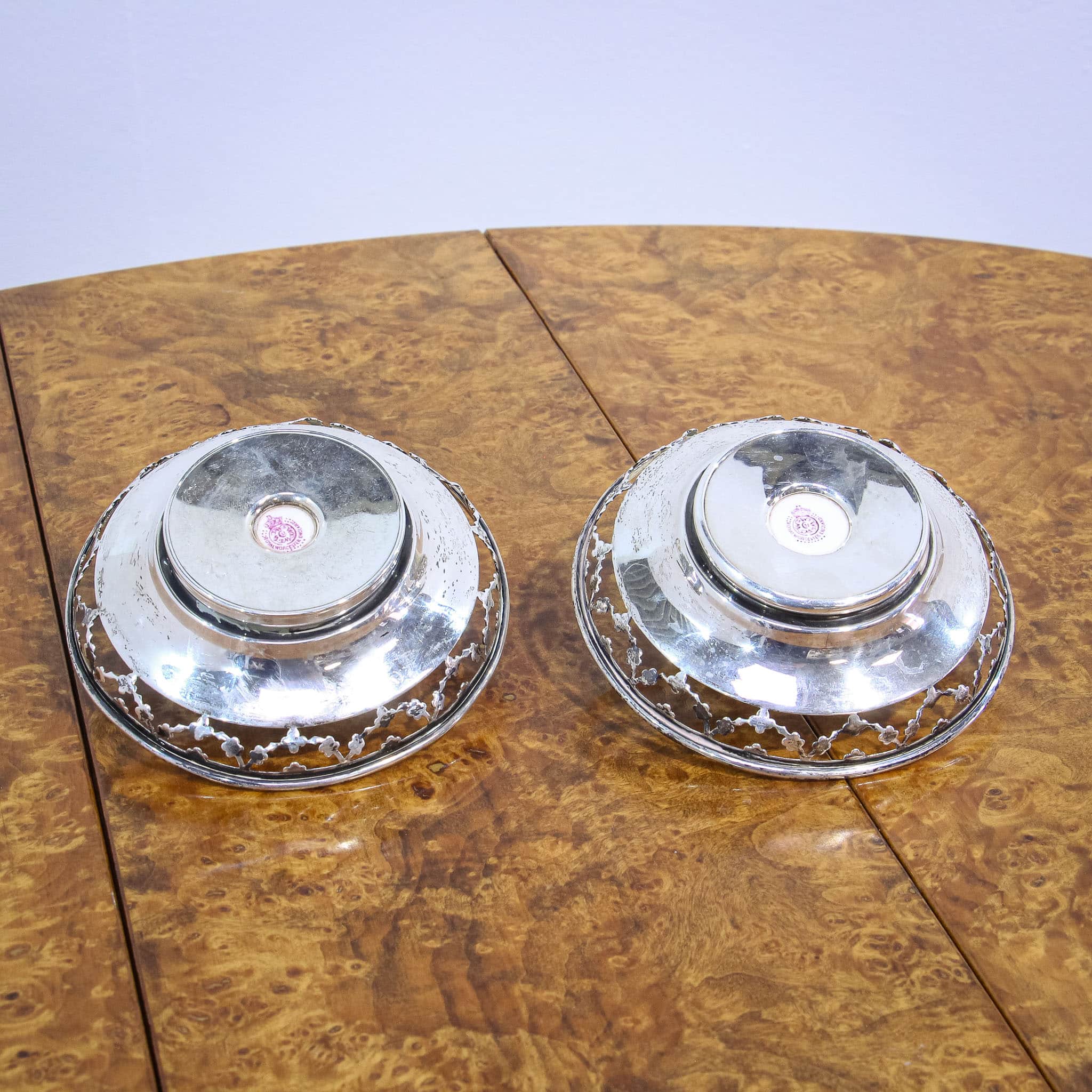 Pair Royal Worcester Silver Nut Dishes Signed Ricketts