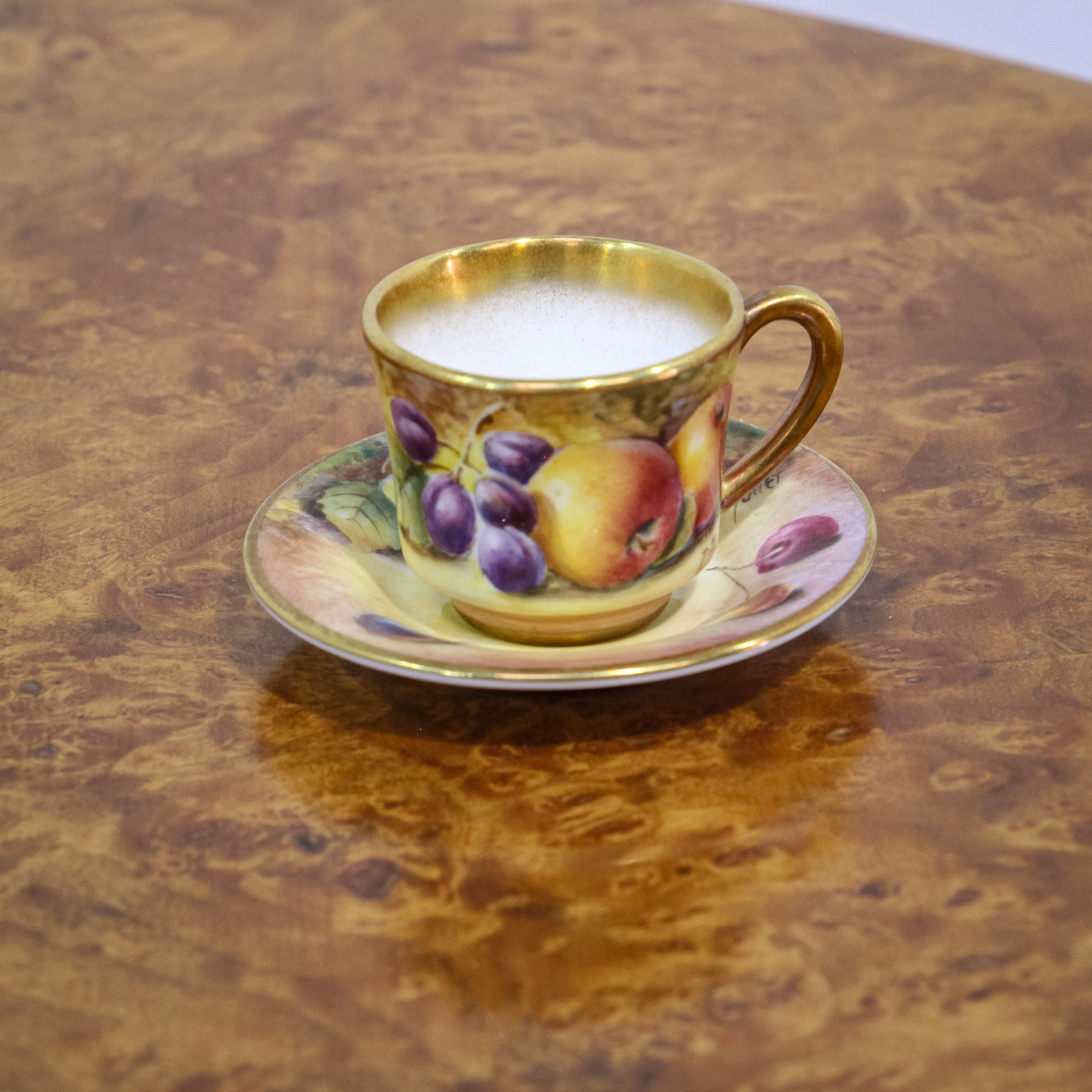 Royal Worcester Miniature Cup & Saucer Signed Fuller