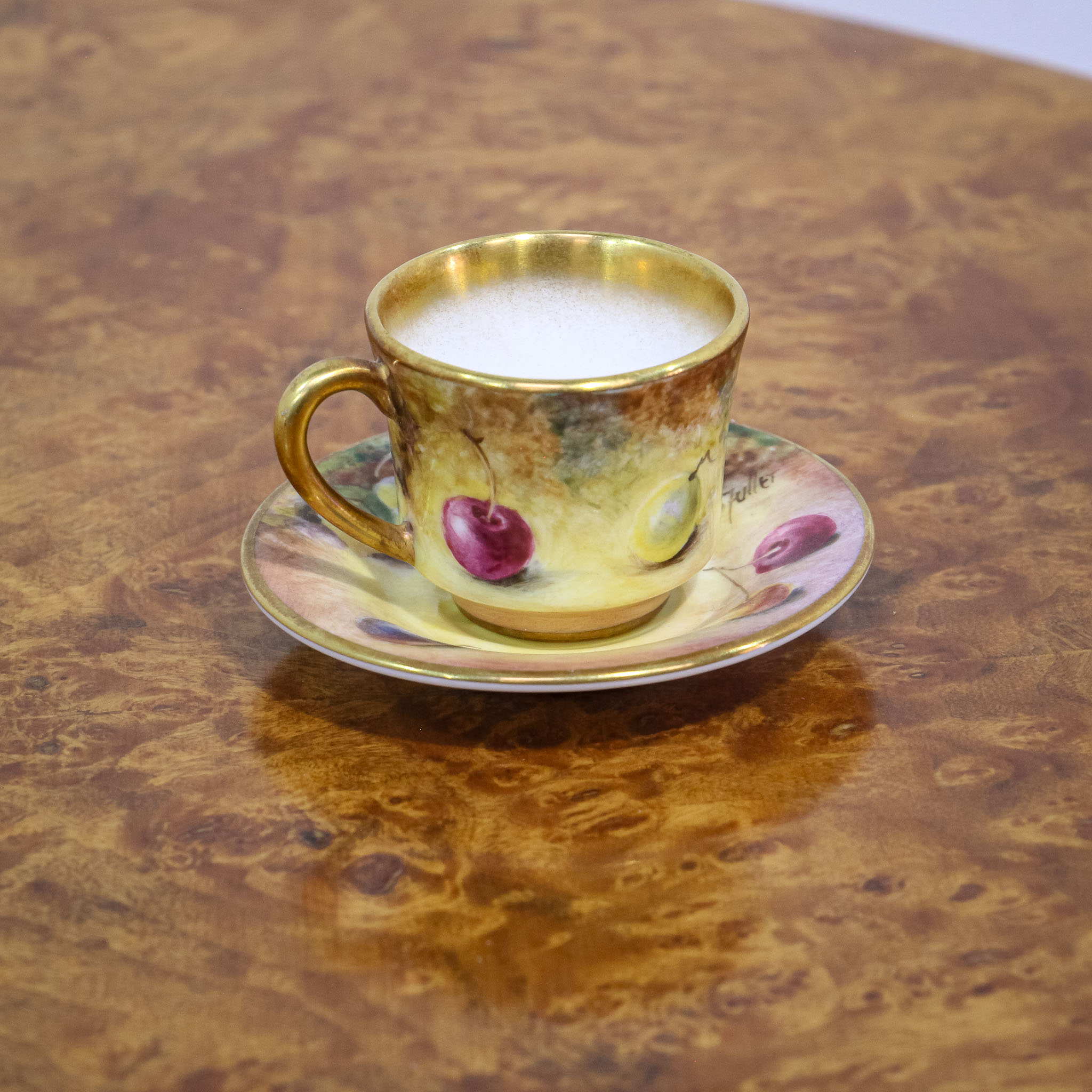 Royal Worcester Miniature Cup & Saucer Signed Fuller