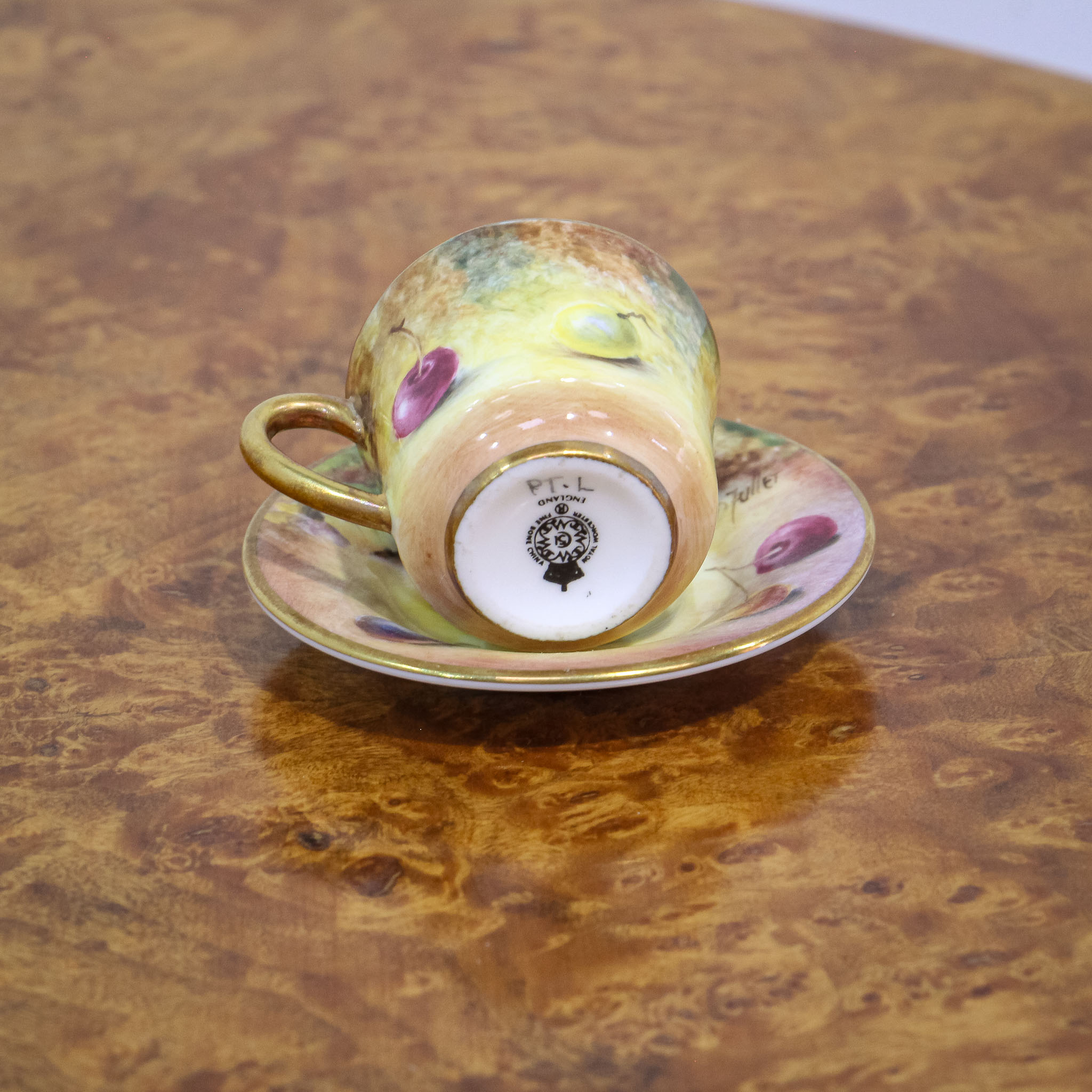 Royal Worcester Miniature Cup & Saucer Signed Fuller