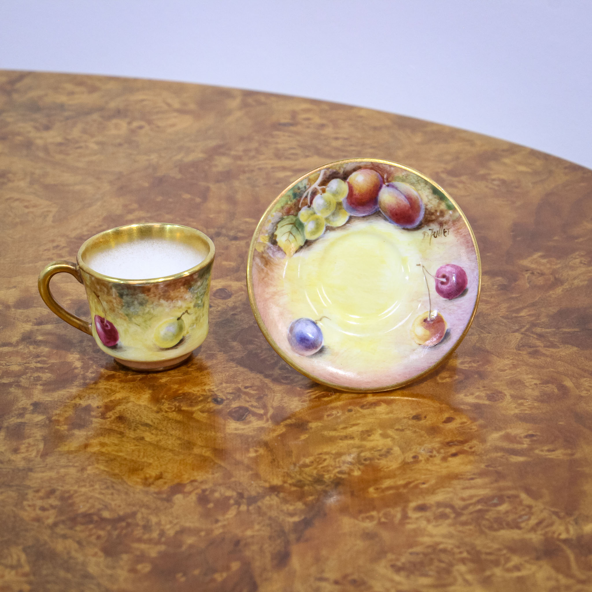 Royal Worcester Miniature Cup & Saucer Signed Fuller