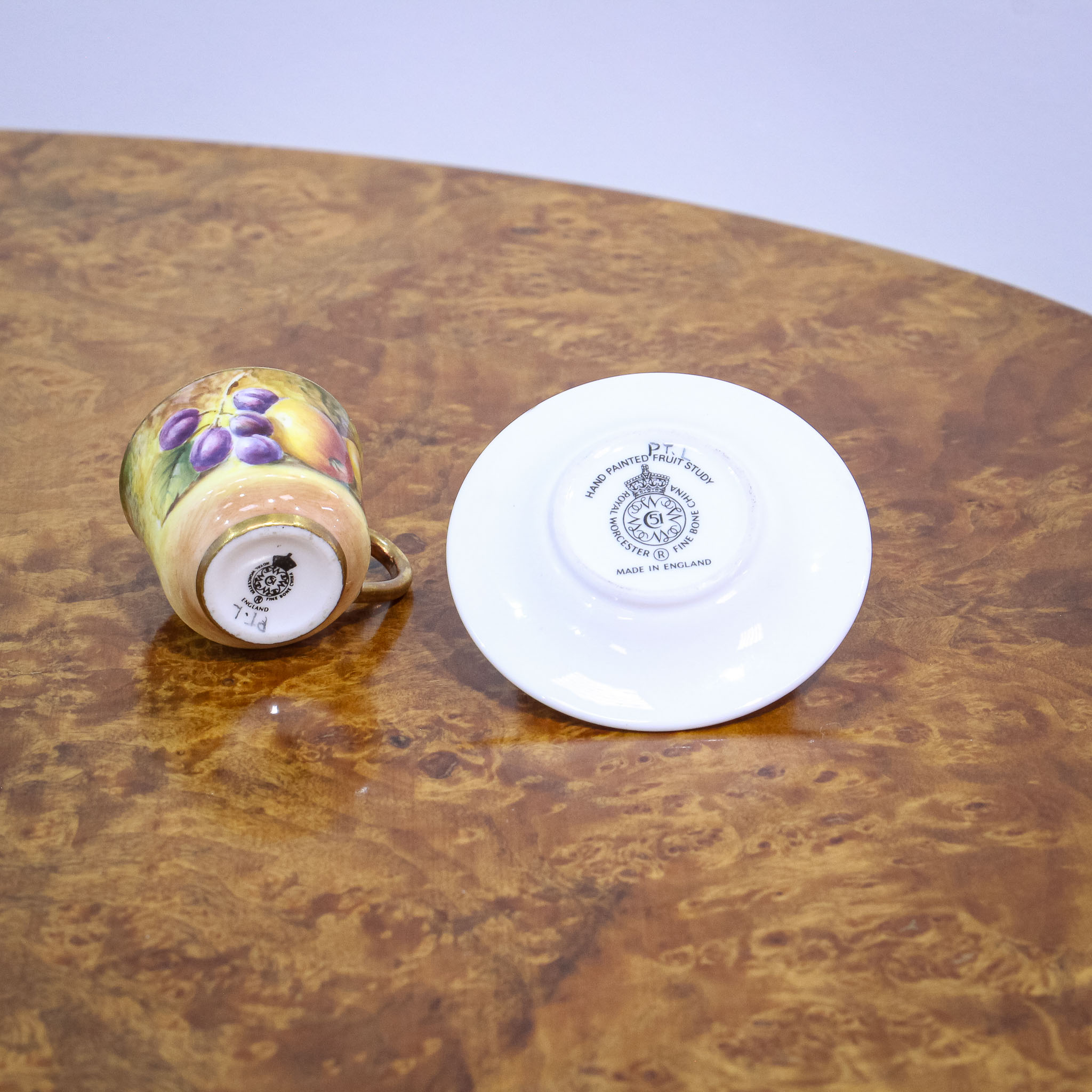 Royal Worcester Miniature Cup & Saucer Signed Fuller