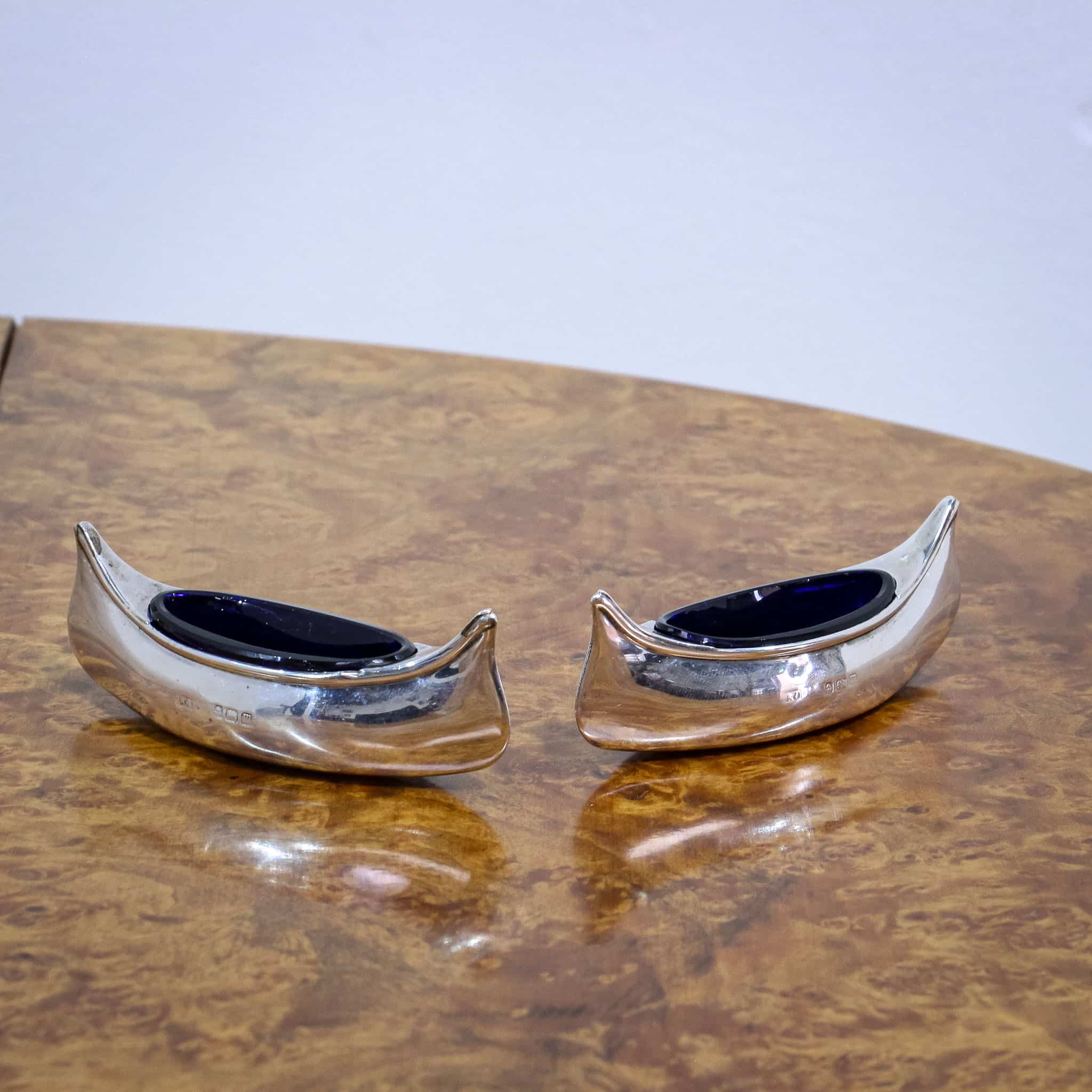 Pair of Canoe Shaped Silver Salts