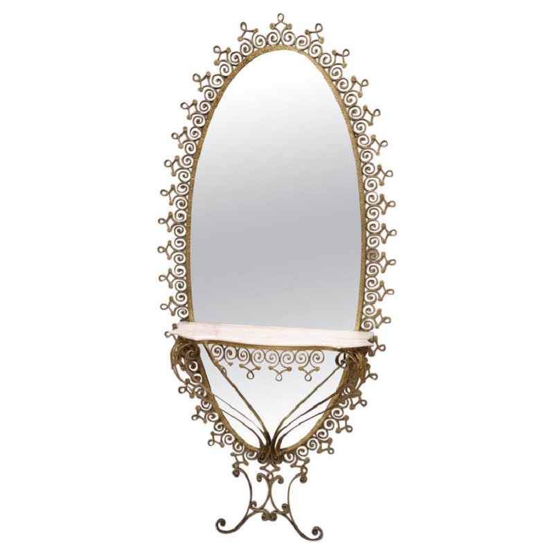 Italian Design Oval Floor Mirror Attributed To Pier Luigi Colli