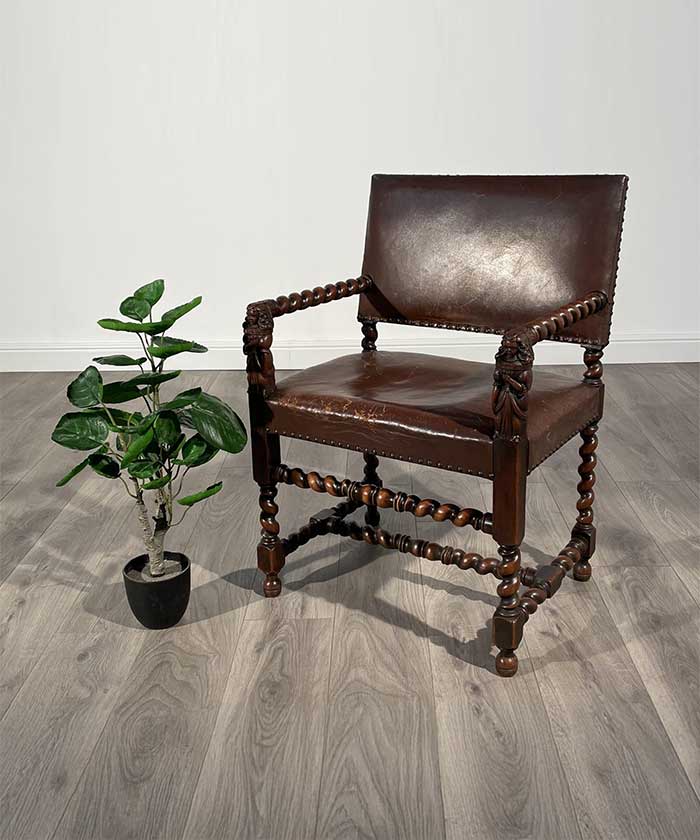 Antique 19th Century Decorative Armchair In Oak