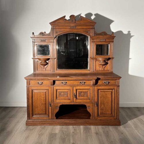 Antique 19th Century Mirror Back Sideboard In Oak