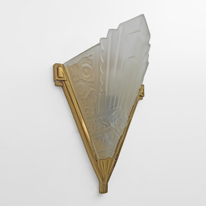 Four of Art Deco Pressed Glass and Brass Sconces, France, 1930s
