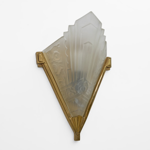 Four of Art Deco Pressed Glass and Brass Sconces, France, 1930s