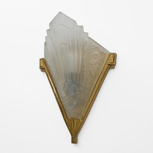 Four of Art Deco Pressed Glass and Brass Sconces, France, 1930s