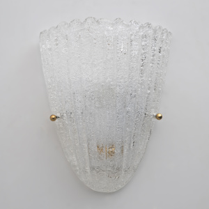 Barovier Style Mid-Century Modern Italian Murano Glass Shell Sconces, 60s, Pair.