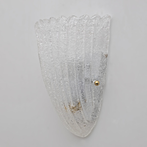 Barovier Style Mid-Century Modern Italian Murano Glass Shell Sconces, 60s, Pair.